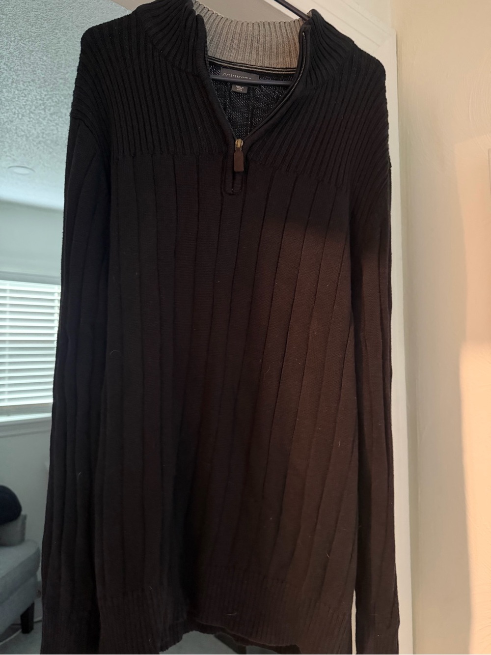 Covington Black Ribbed Zip-Neck Sweater